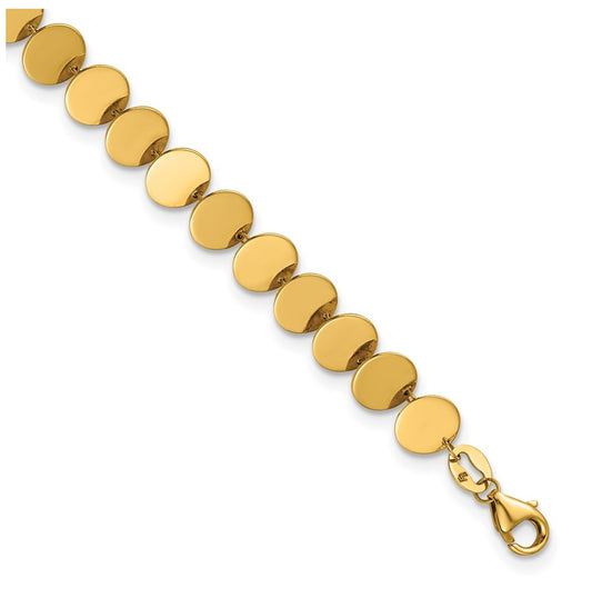 14k Yellow Gold Polished Fancy Circle Disc w/1in ext. Bracelet