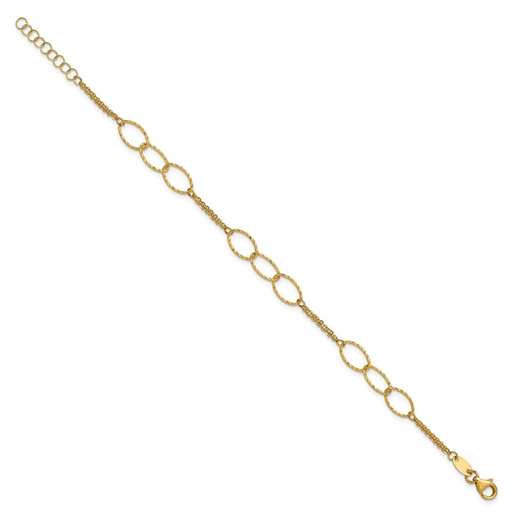 14k Yellow Gold Polished Dia-cut 2-Strand Oval Links w/1in ext. Bracelet