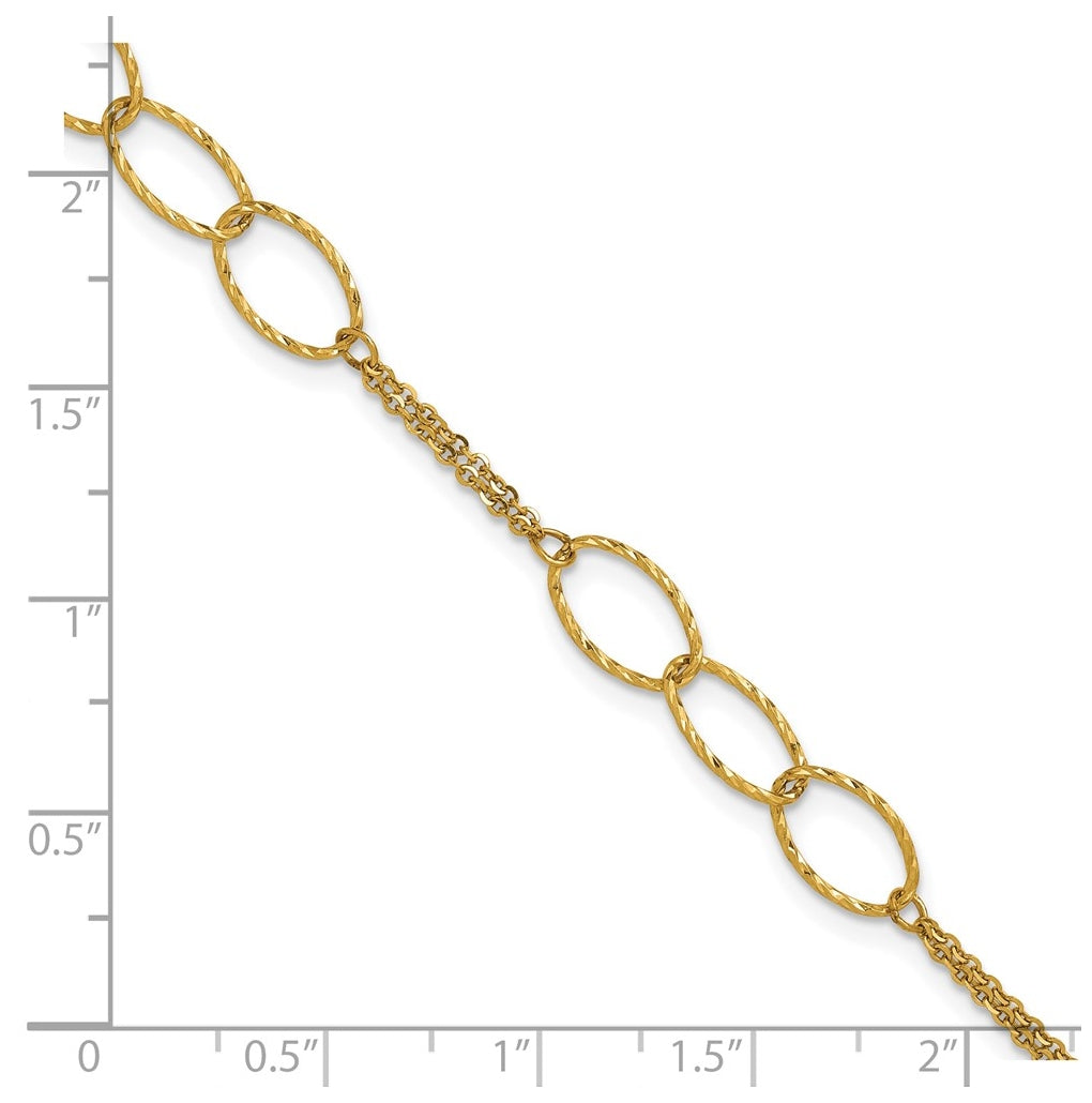 14k Yellow Gold Polished Dia-cut 2-Strand Oval Links w/1in ext. Bracelet