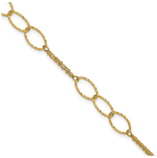 14k Yellow Gold Polished Dia-cut 2-Strand Oval Links w/1in ext. Bracelet