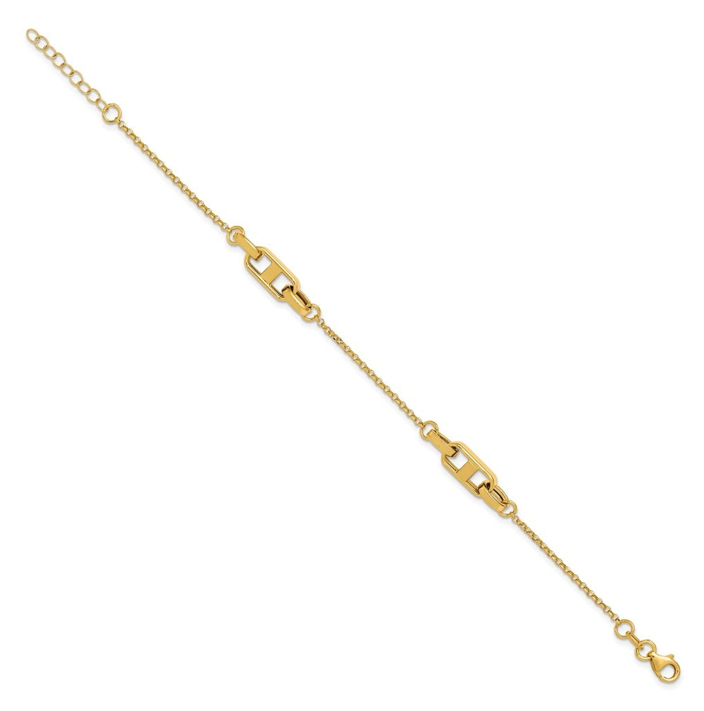 14k Yellow Gold Polished Fancy Link w/1in ext. Bracelet