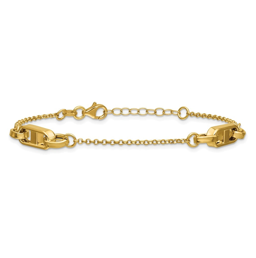 14k Yellow Gold Polished Fancy Link w/1in ext. Bracelet