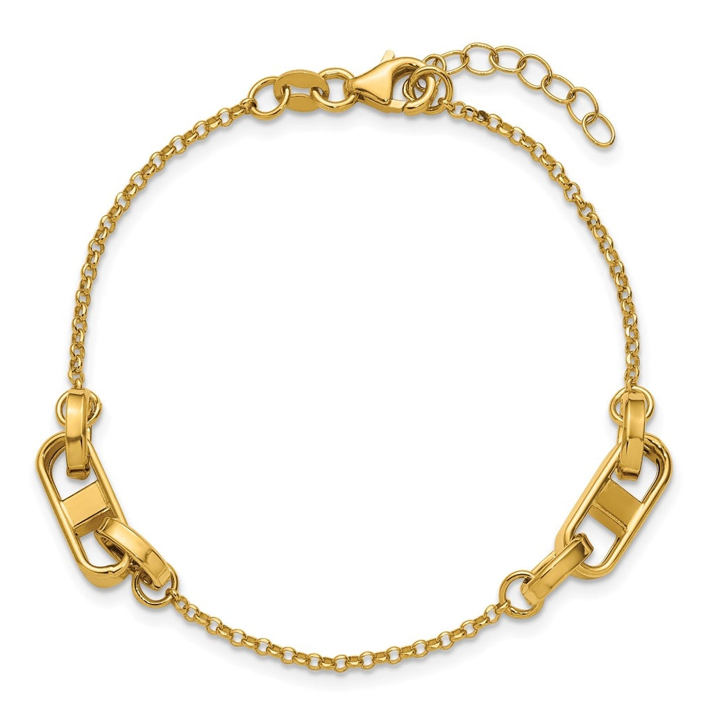 14k Yellow Gold Polished Fancy Link w/1in ext. Bracelet
