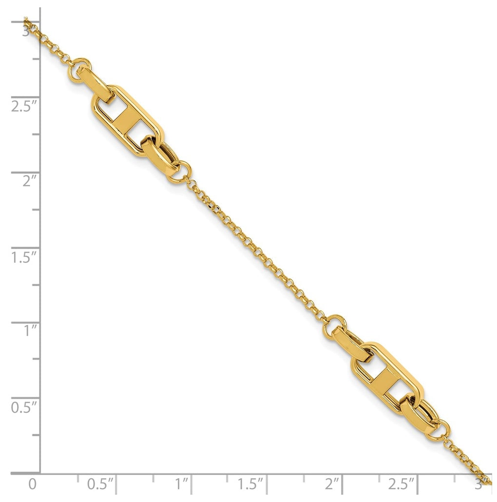 14k Yellow Gold Polished Fancy Link w/1in ext. Bracelet