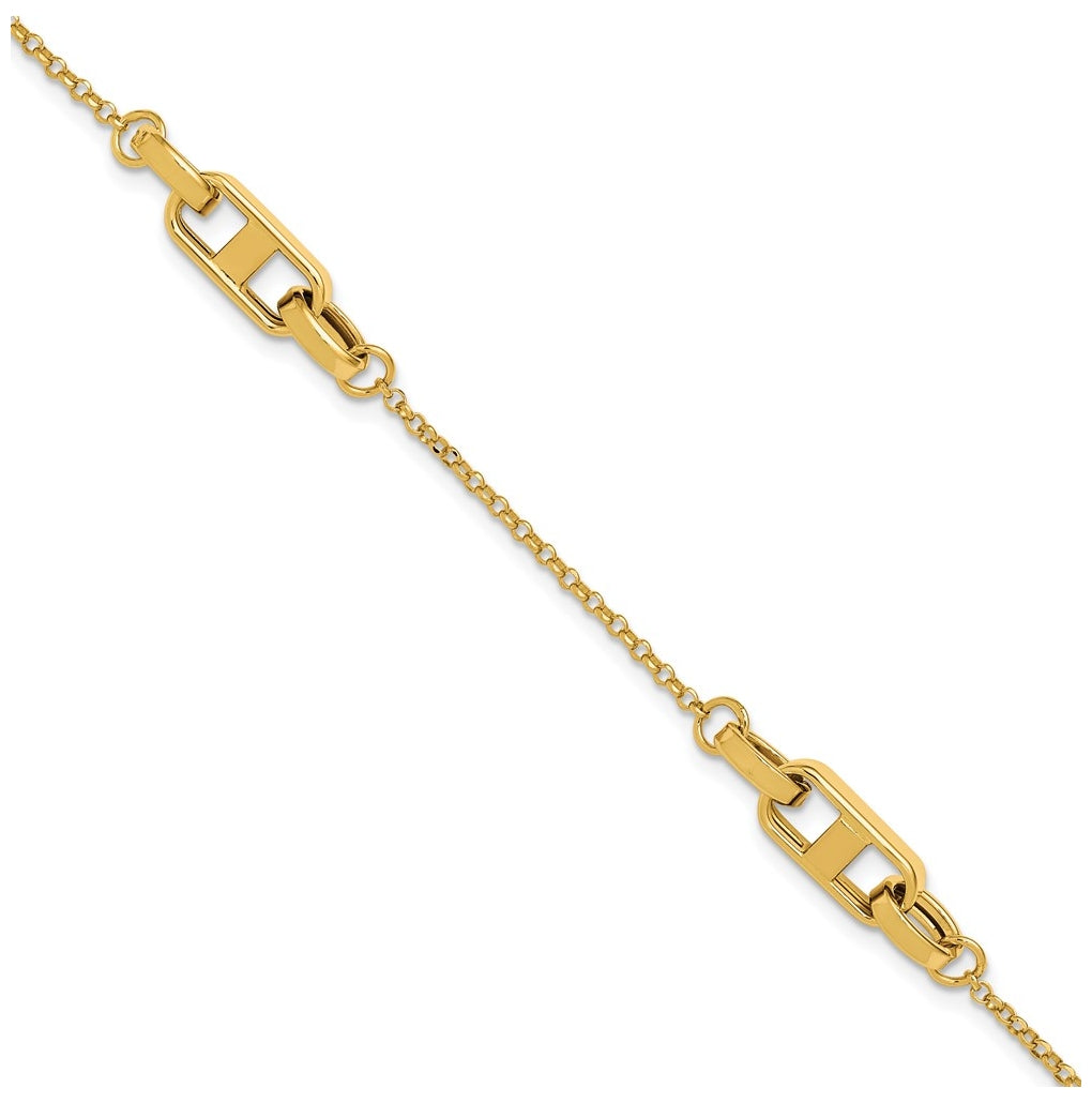 14k Yellow Gold Polished Fancy Link w/1in ext. Bracelet