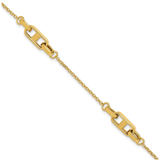 14k Yellow Gold Polished Fancy Link w/1in ext. Bracelet