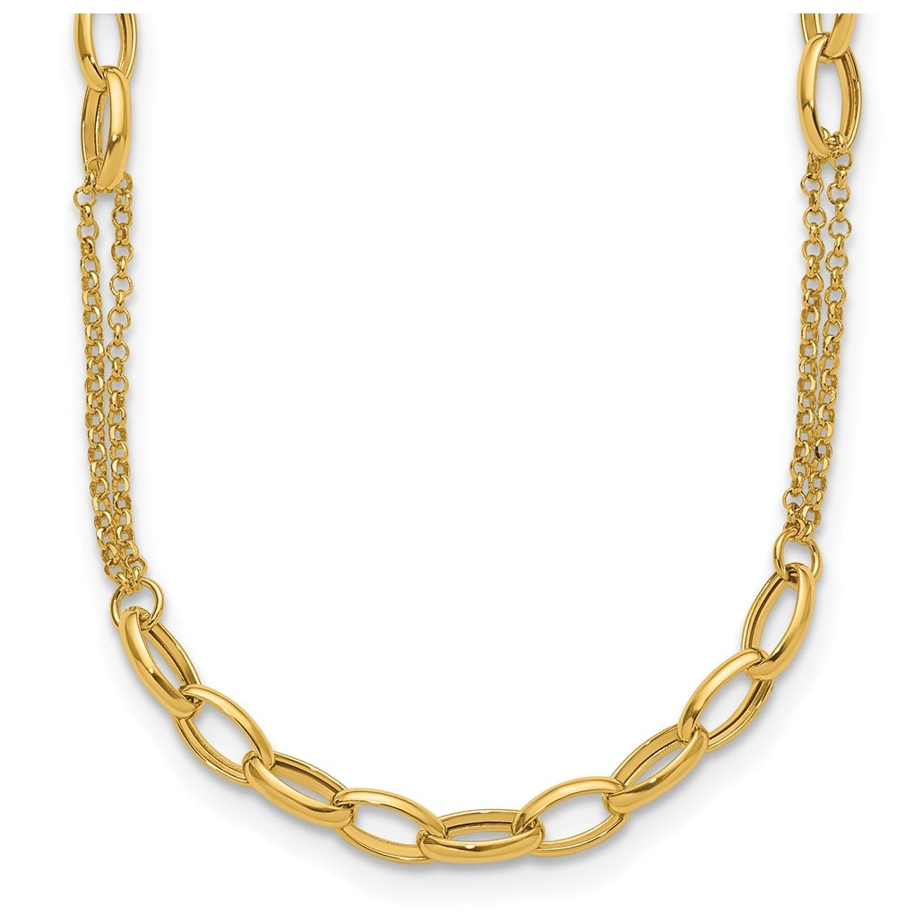 14k Yellow Gold Polished Fancy Oval Link Necklace