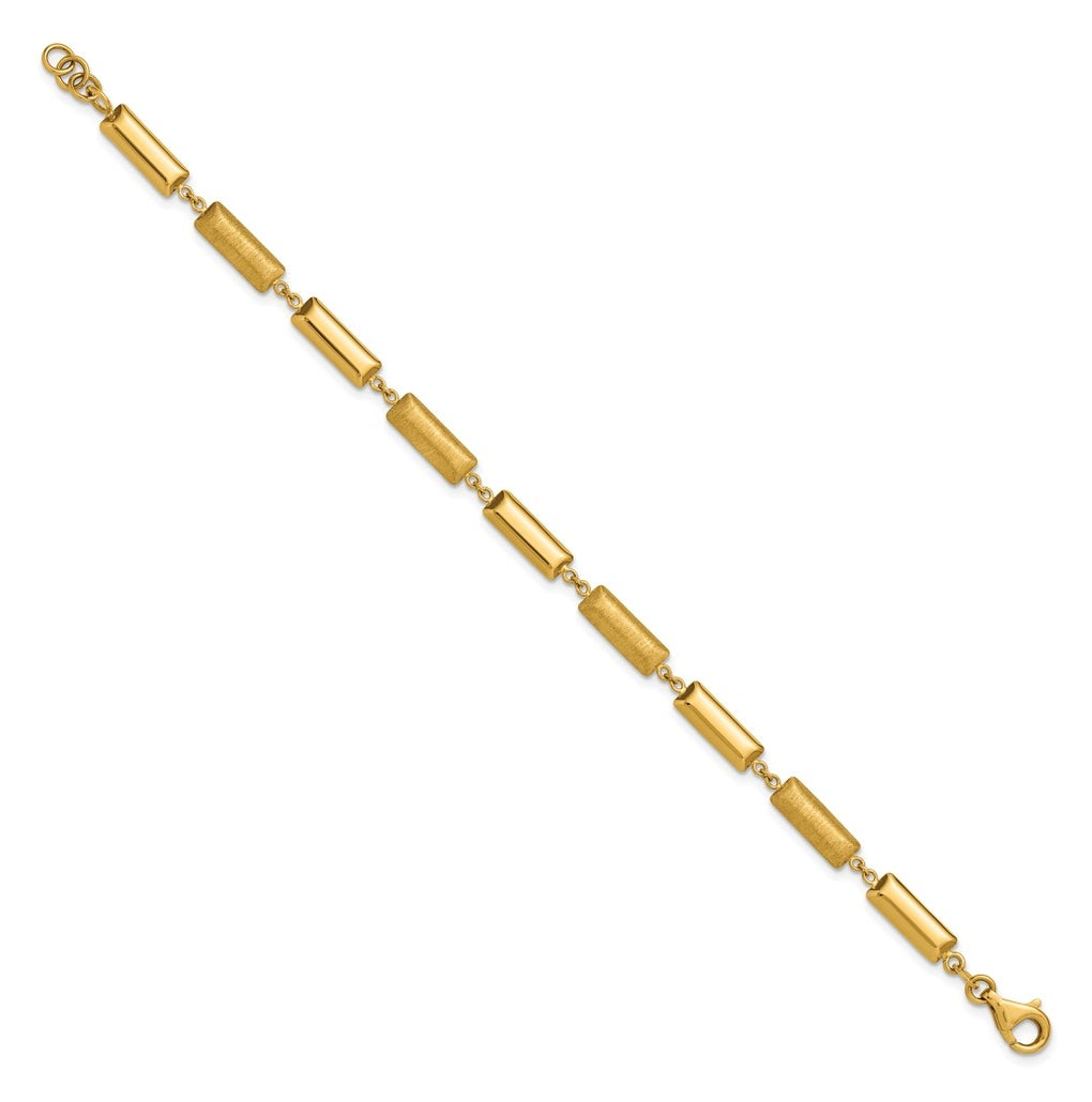 14k Yellow Gold Polished and Brushed Fancy Bar Links w/.5in ext. Bracelet