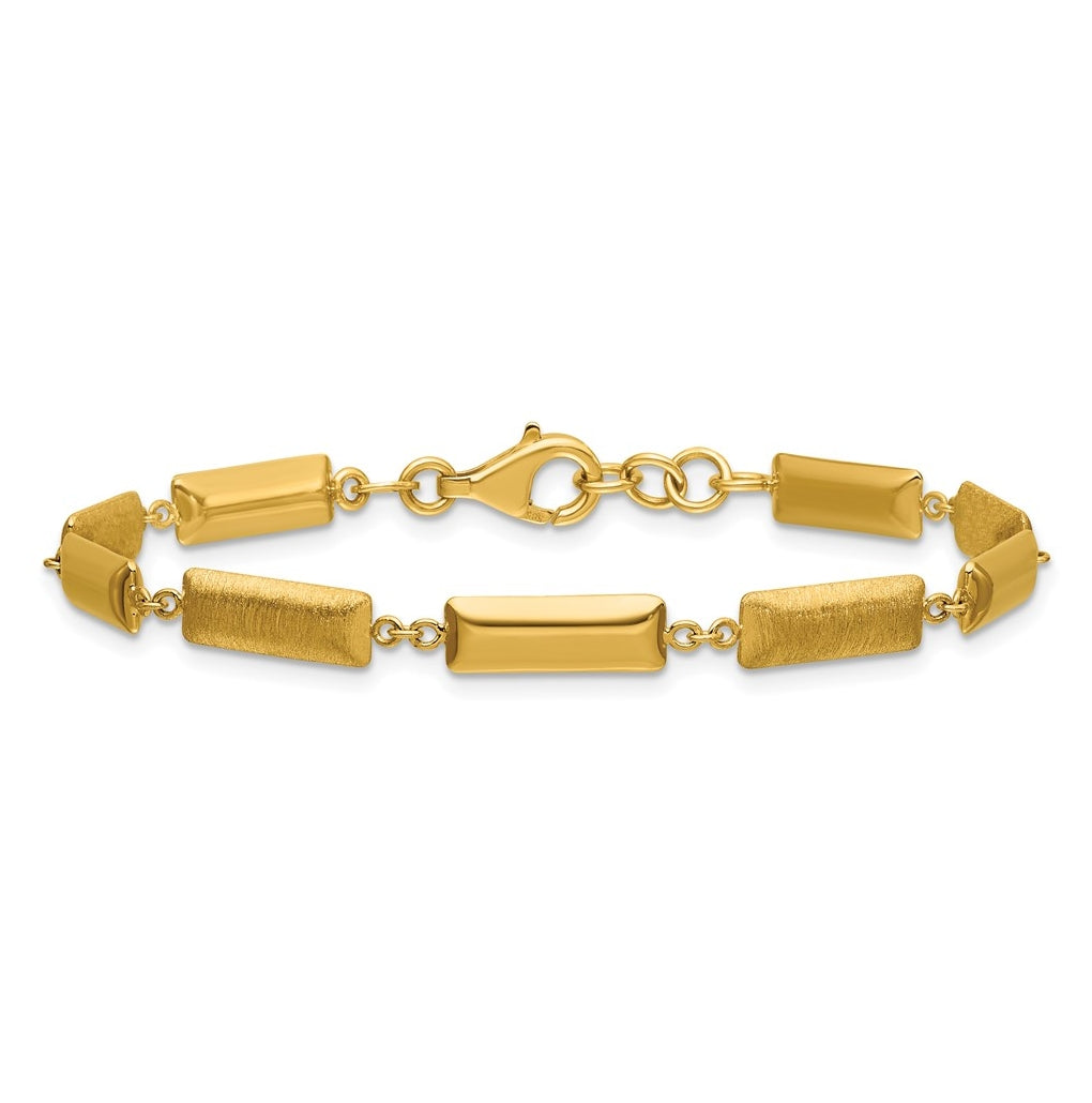 14k Yellow Gold Polished and Brushed Fancy Bar Links w/.5in ext. Bracelet