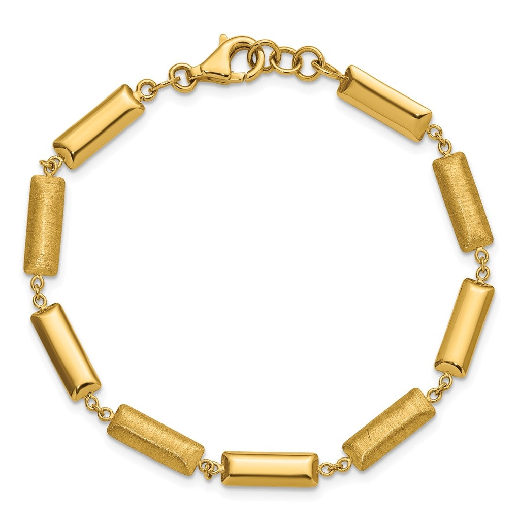 14k Yellow Gold Polished and Brushed Fancy Bar Links w/.5in ext. Bracelet