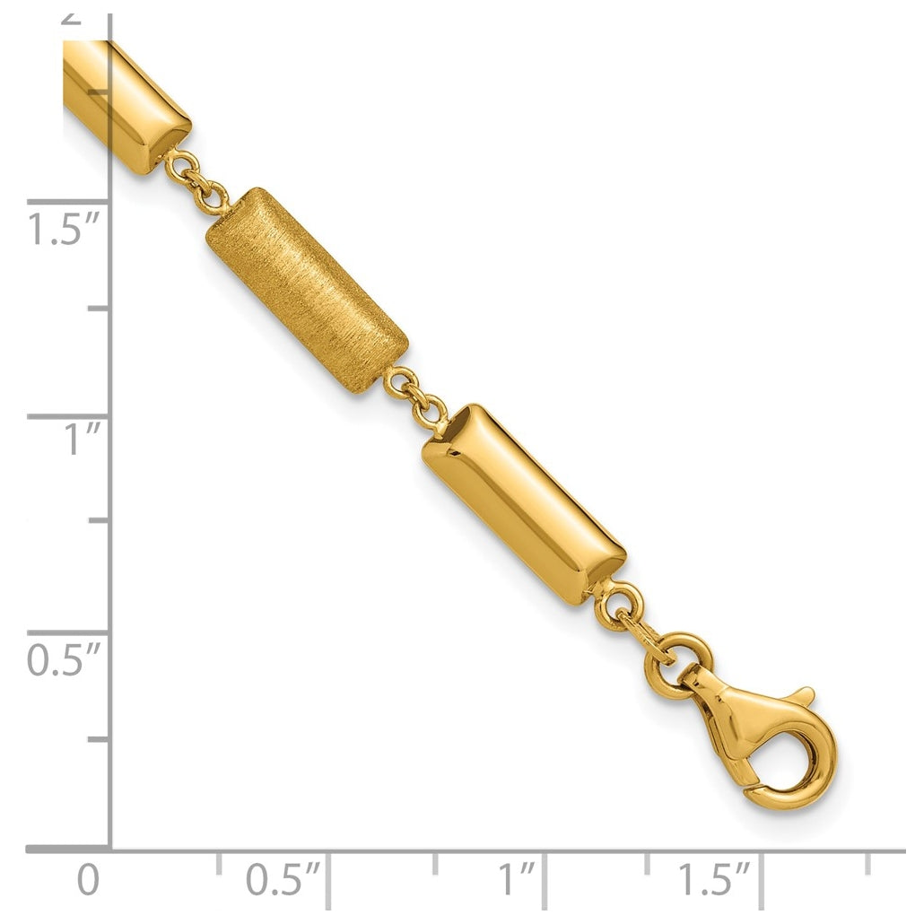 14k Yellow Gold Polished and Brushed Fancy Bar Links w/.5in ext. Bracelet