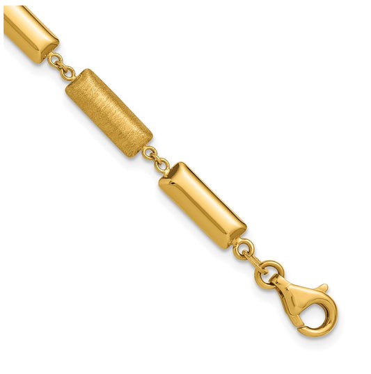 14k Yellow Gold Polished and Brushed Fancy Bar Links w/.5in ext. Bracelet