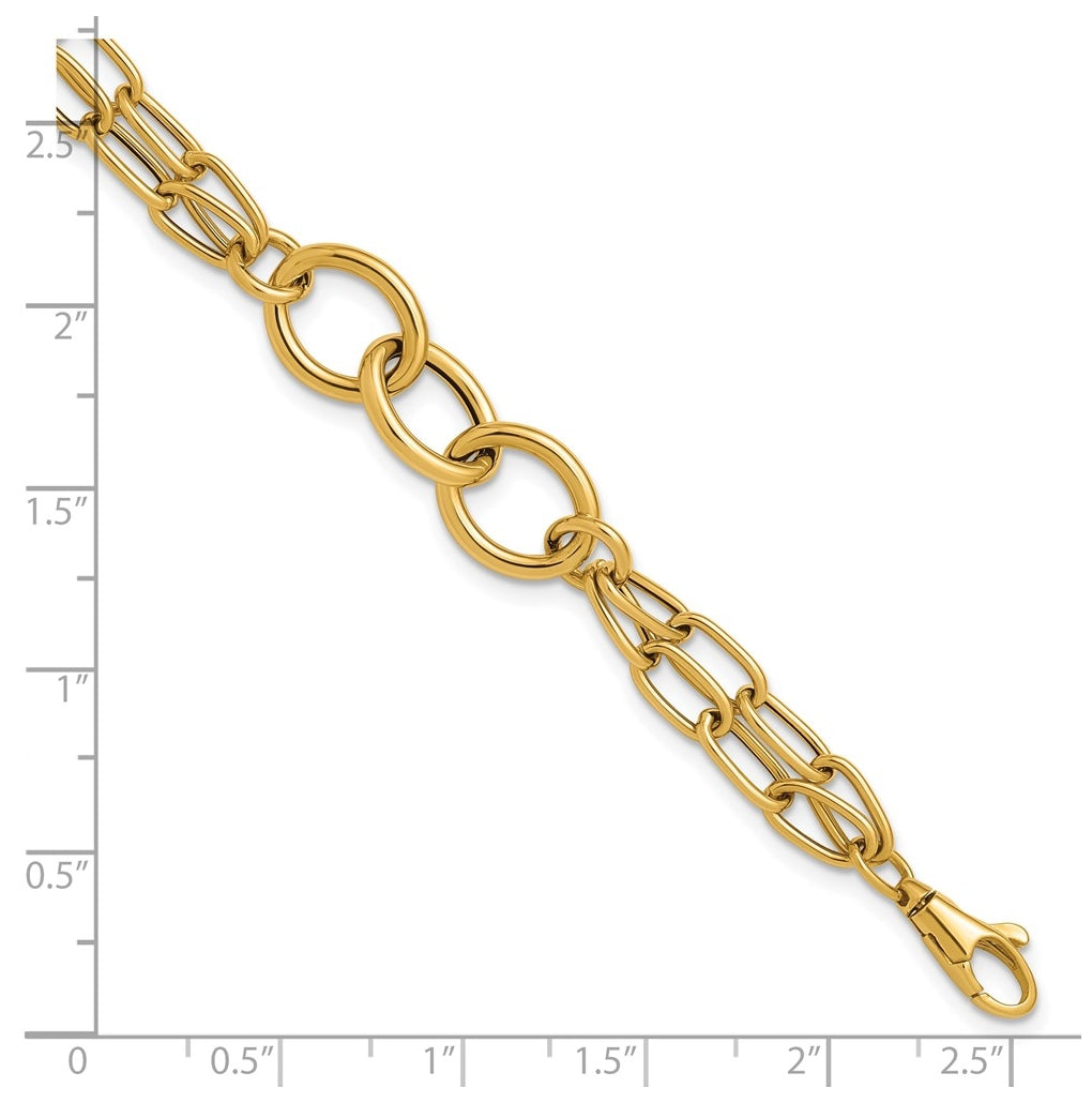 14k Yellow Gold Polished Fancy 2-strand Link Bracelet