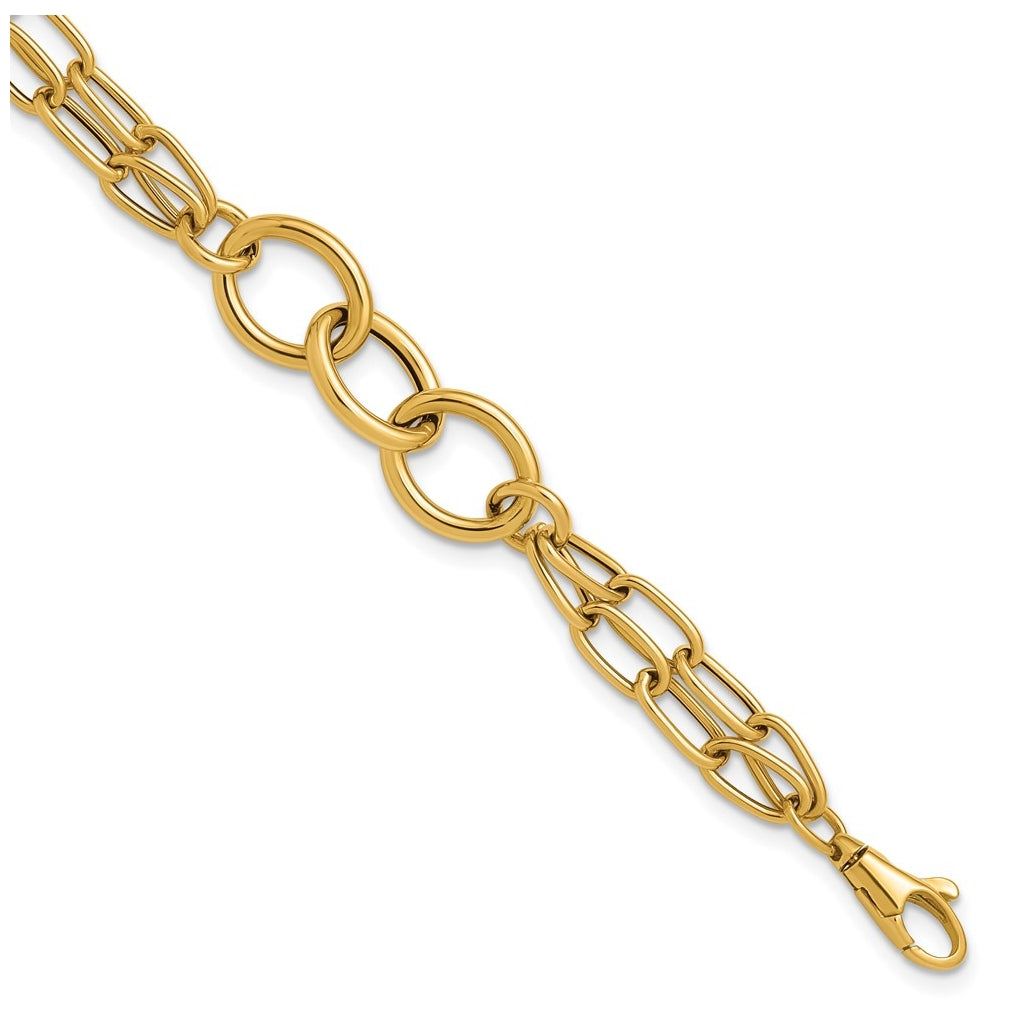 14k Yellow Gold Polished Fancy 2-strand Link Bracelet