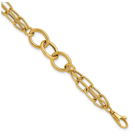 14k Yellow Gold Polished Fancy 2-strand Link Bracelet