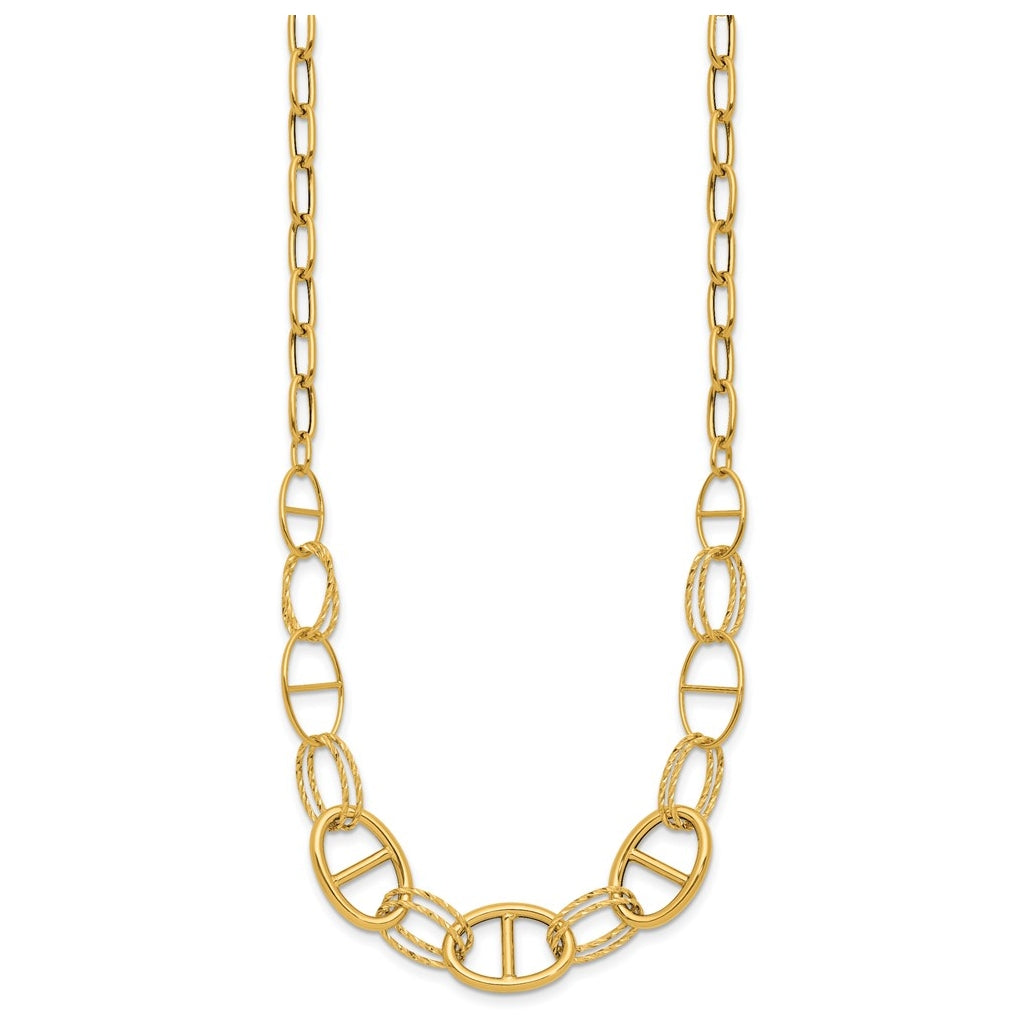 14k Yellow Gold Polished and Diamond cut Fancy Link Necklace