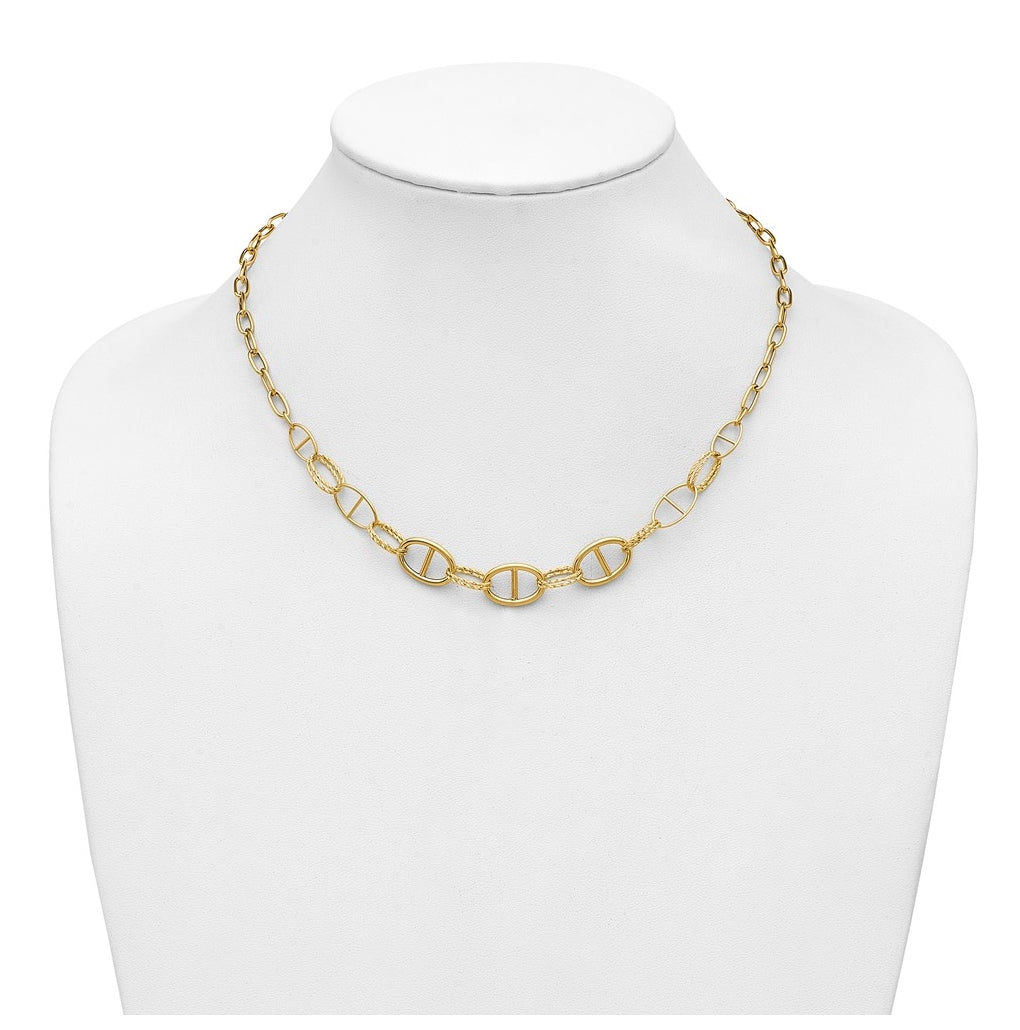 14k Yellow Gold Polished and Diamond cut Fancy Link Necklace