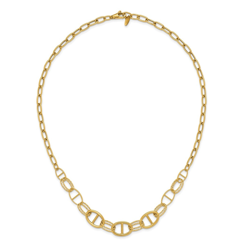 14k Yellow Gold Polished and Diamond cut Fancy Link Necklace