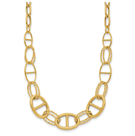 14k Yellow Gold Polished and Diamond cut Fancy Link Necklace