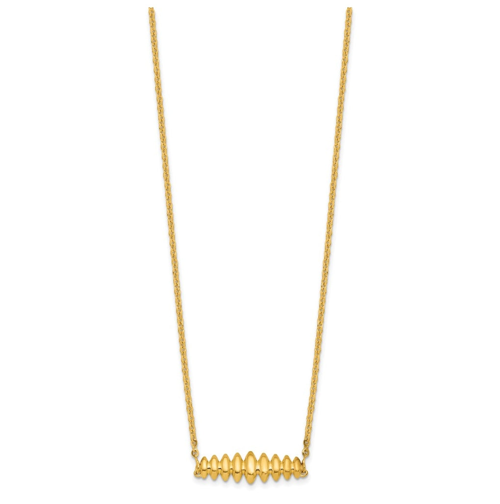 14k Yellow Gold Polished Grooved Bar w/1in ext. Necklace