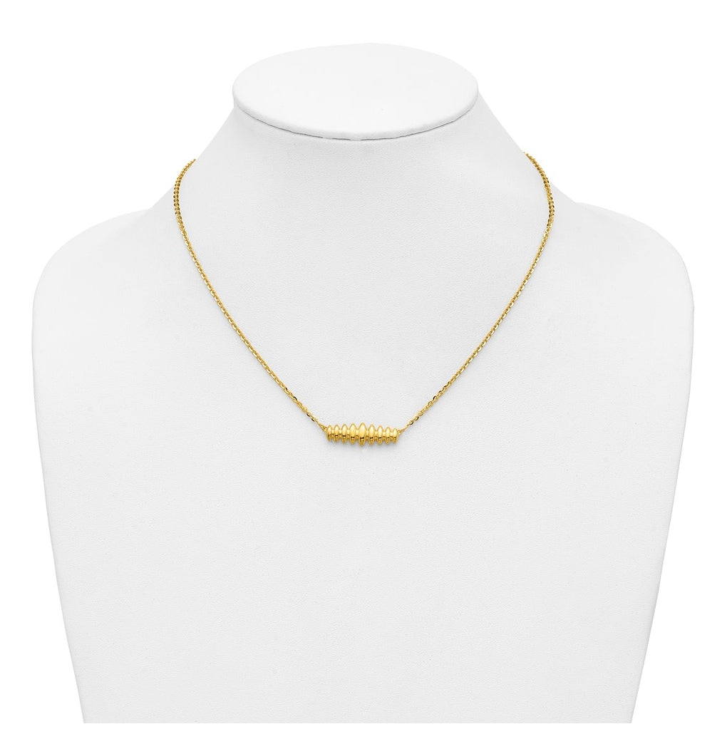 14k Yellow Gold Polished Grooved Bar w/1in ext. Necklace