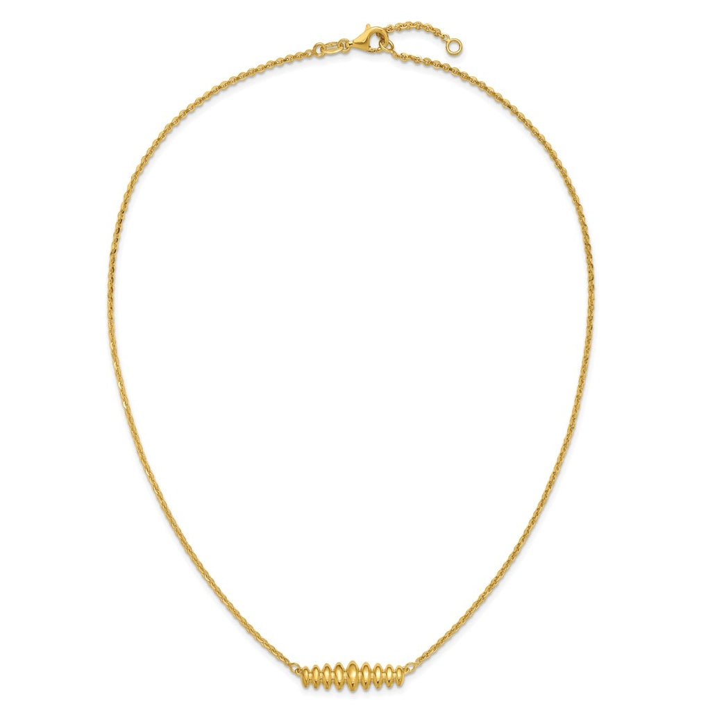 14k Yellow Gold Polished Grooved Bar w/1in ext. Necklace
