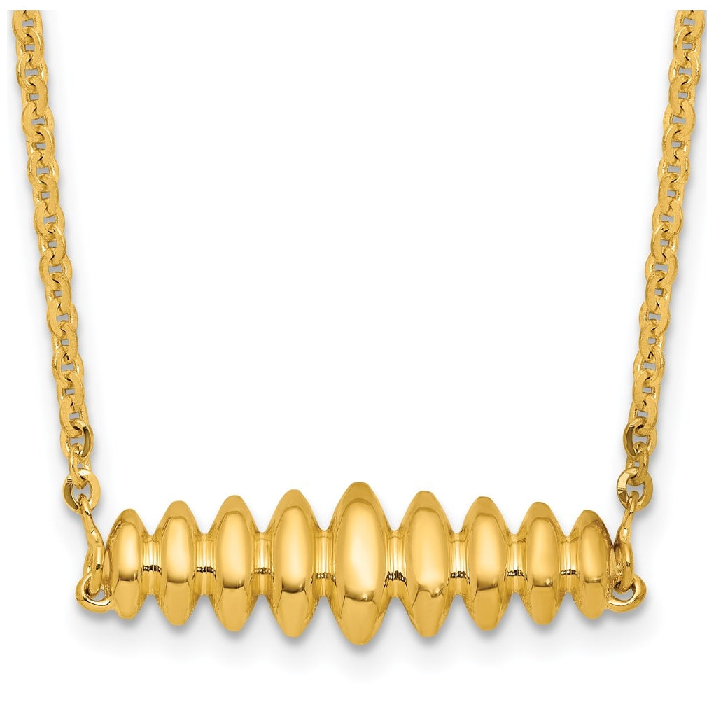 14k Yellow Gold Polished Grooved Bar w/1in ext. Necklace