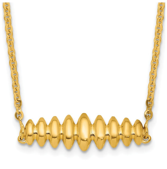 14k Yellow Gold Polished Grooved Bar w/1in ext. Necklace