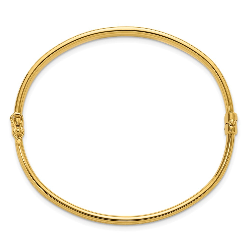 14k Yellow Gold Polished and Textured Hinged Bangle