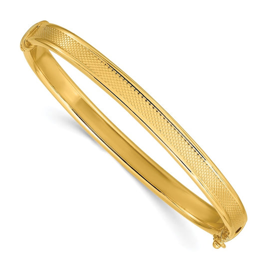 14k Yellow Gold Polished and Textured Hinged Bangle