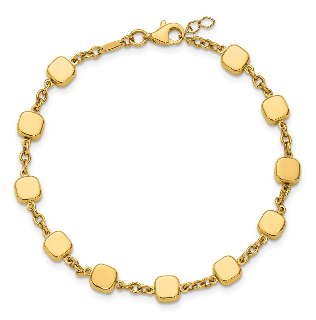 14k Yellow Gold Polished Geometric Square with .5 in ext. Bracelet