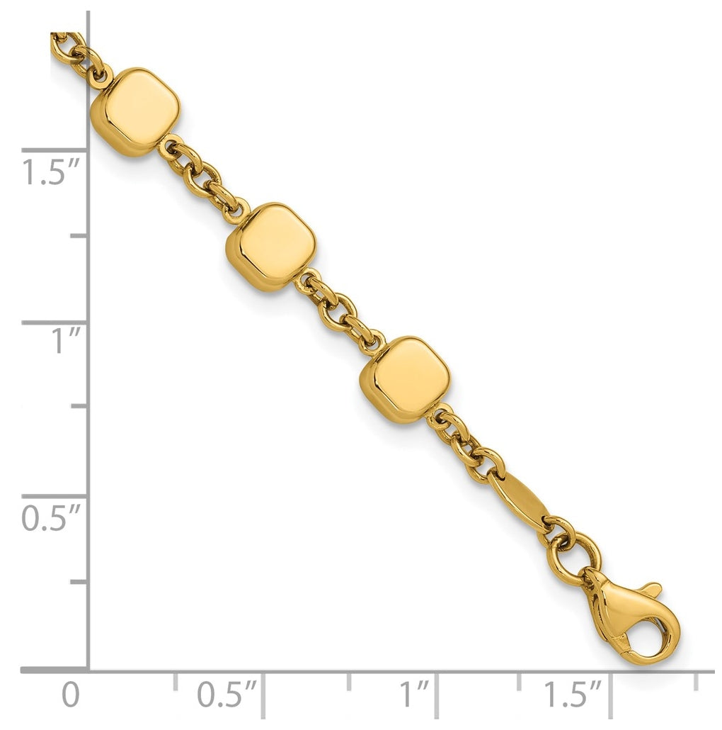 14k Yellow Gold Polished Geometric Square with .5 in ext. Bracelet