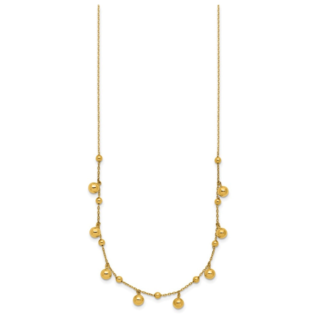 14k Yellow Gold Polished Dangle Beaded w/2in Ext. Necklace