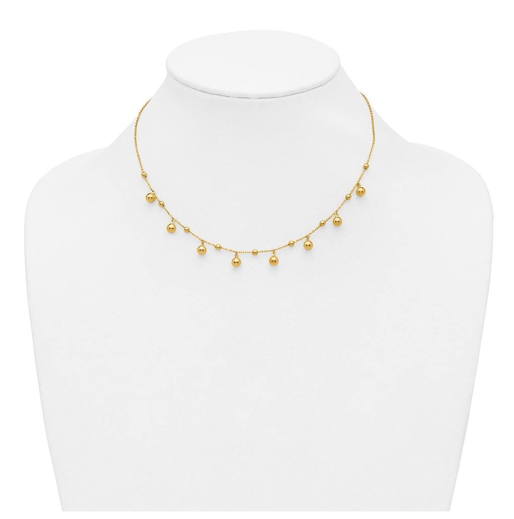 14k Yellow Gold Polished Dangle Beaded w/2in Ext. Necklace