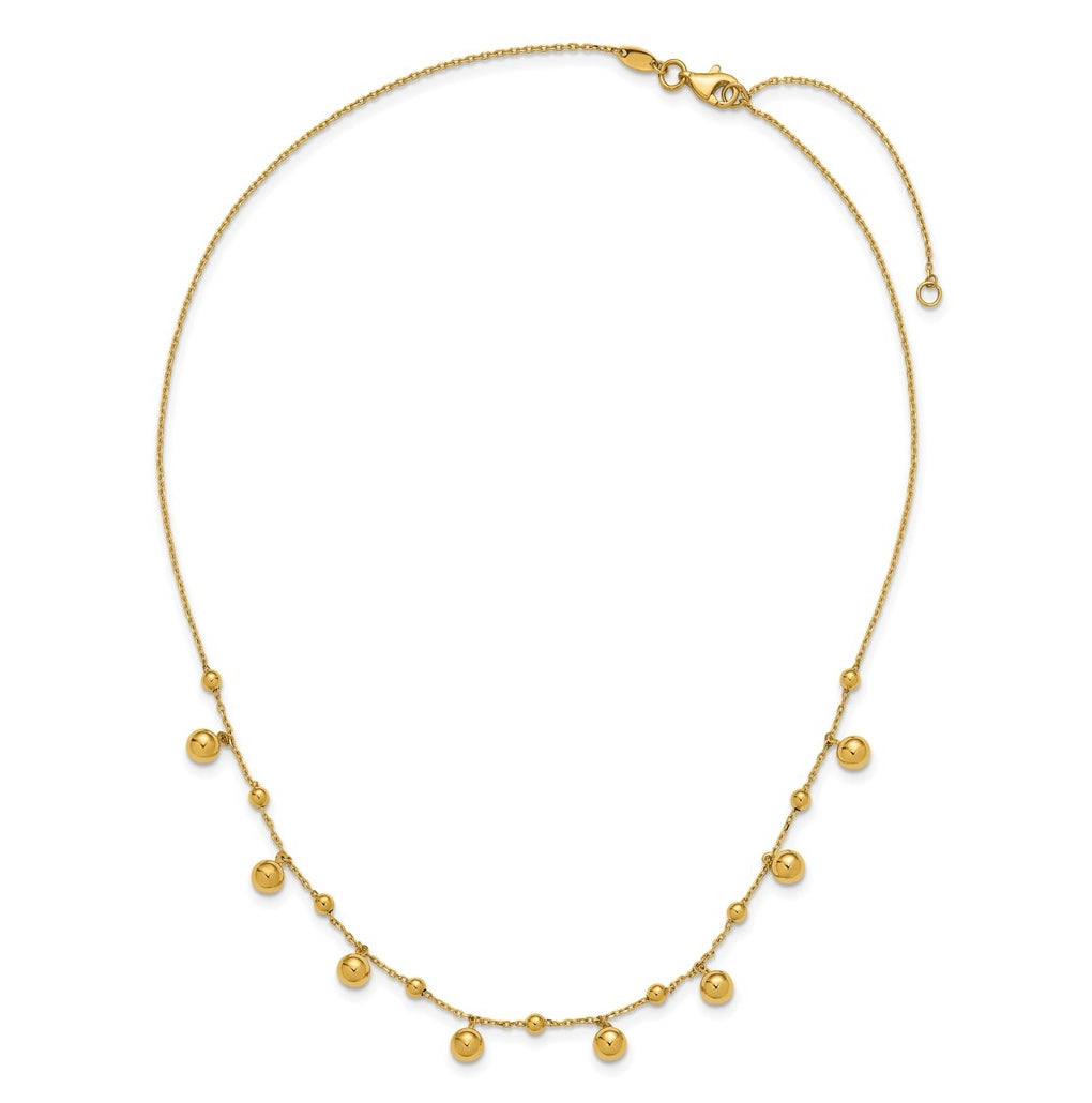 14k Yellow Gold Polished Dangle Beaded w/2in Ext. Necklace