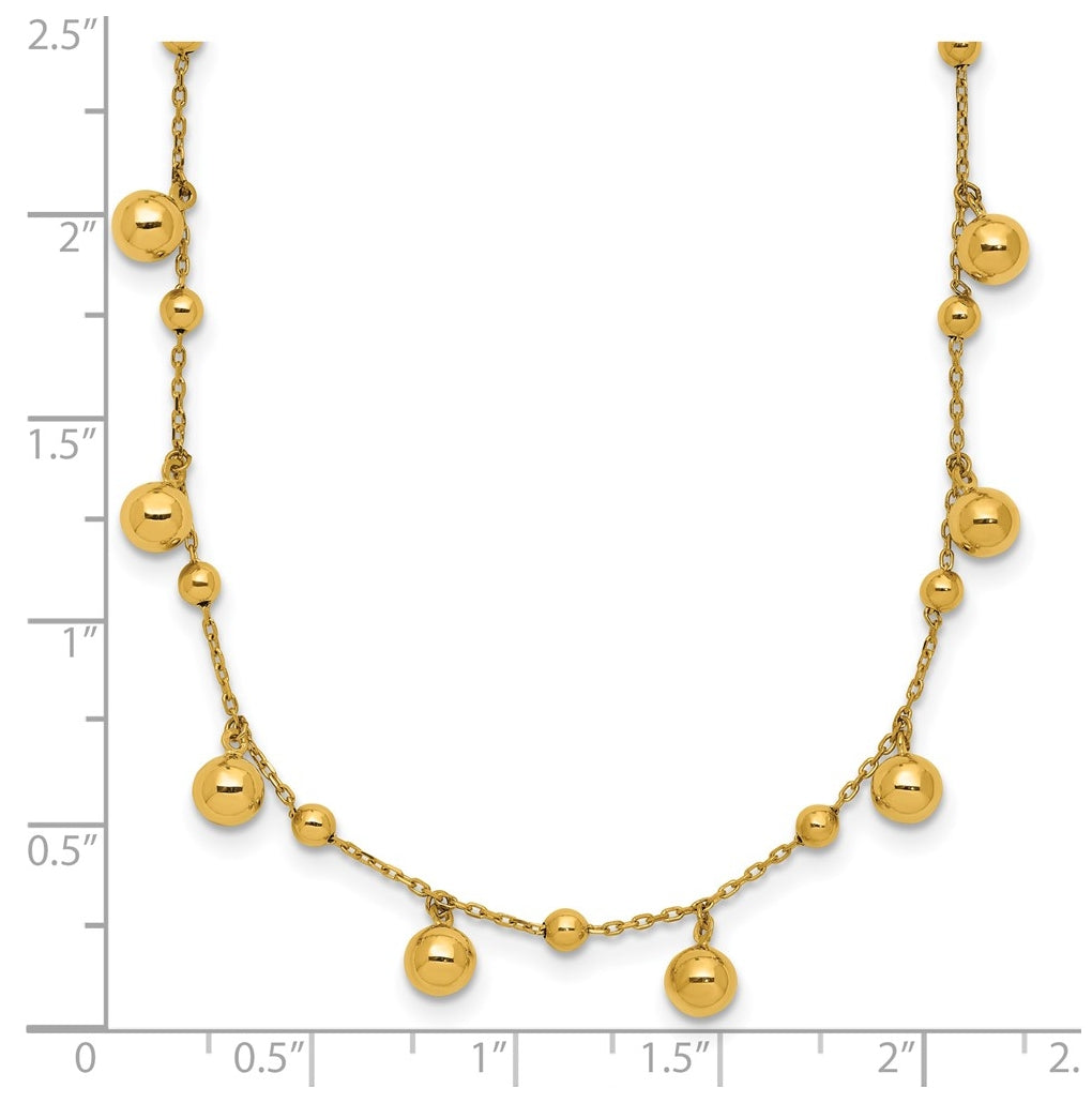 14k Yellow Gold Polished Dangle Beaded w/2in Ext. Necklace