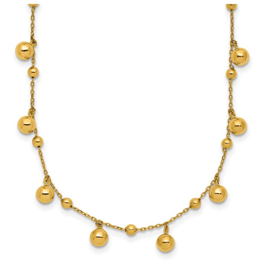 14k Yellow Gold Polished Dangle Beaded w/2in Ext. Necklace