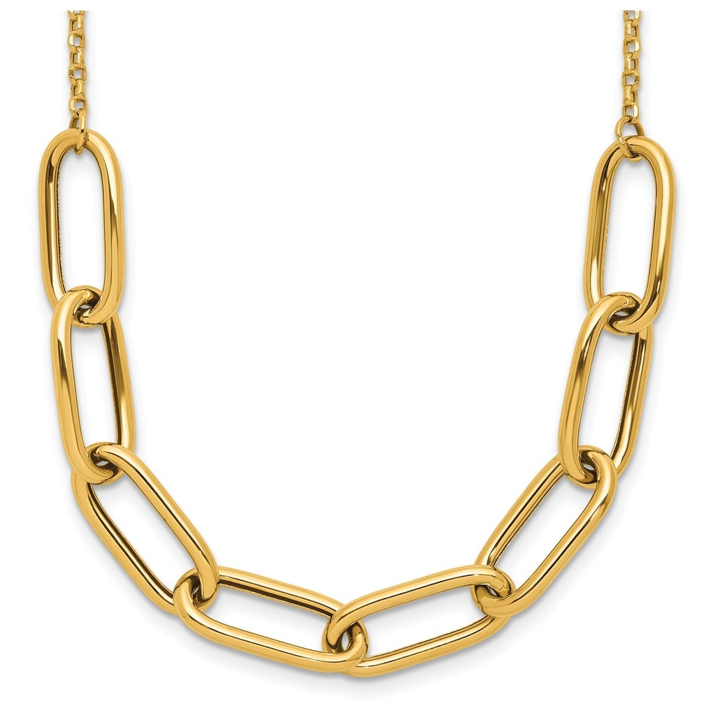 14k Yellow Gold Polished Fancy Link with 1in ext. Necklace