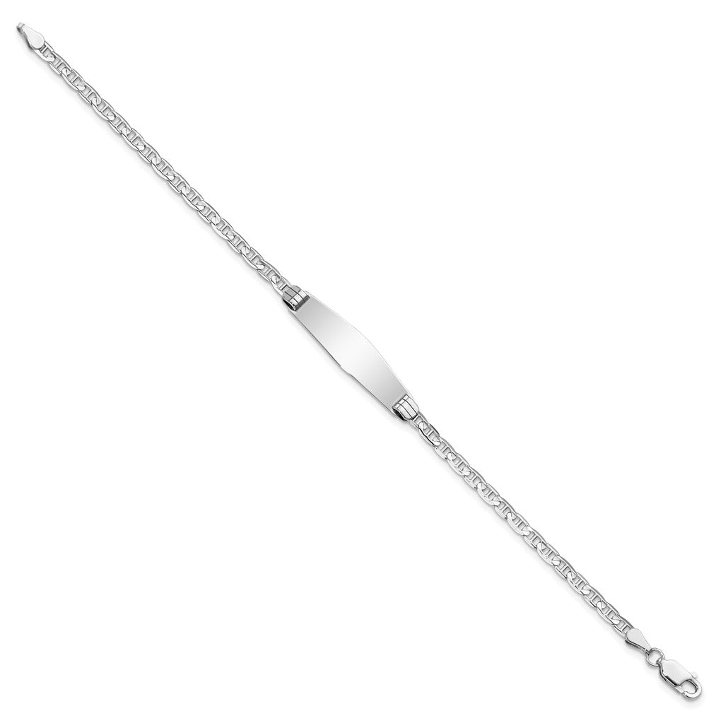 14K White Gold Soft Diamond Shape Anchor Link ID Bracelet – Elegant Jewelry Gift for Birthday, Anniversary, Engagement, Wedding