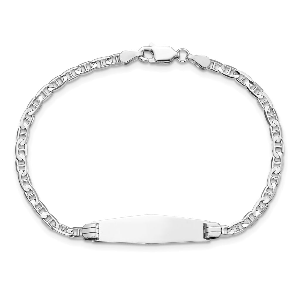 14K White Gold Soft Diamond Shape Anchor Link ID Bracelet – Elegant Jewelry Gift for Birthday, Anniversary, Engagement, Wedding