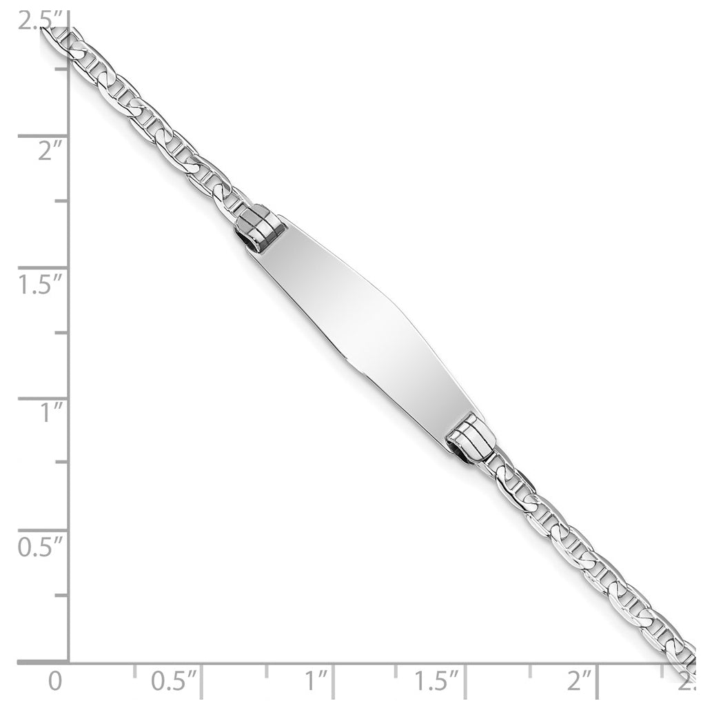 14K White Gold Soft Diamond Shape Anchor Link ID Bracelet – Elegant Jewelry Gift for Birthday, Anniversary, Engagement, Wedding