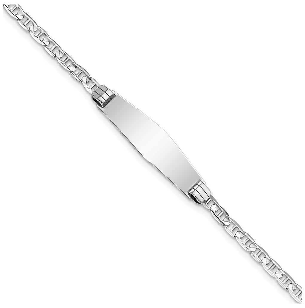 14K White Gold Soft Diamond Shape Anchor Link ID Bracelet – Elegant Jewelry Gift for Birthday, Anniversary, Engagement, Wedding