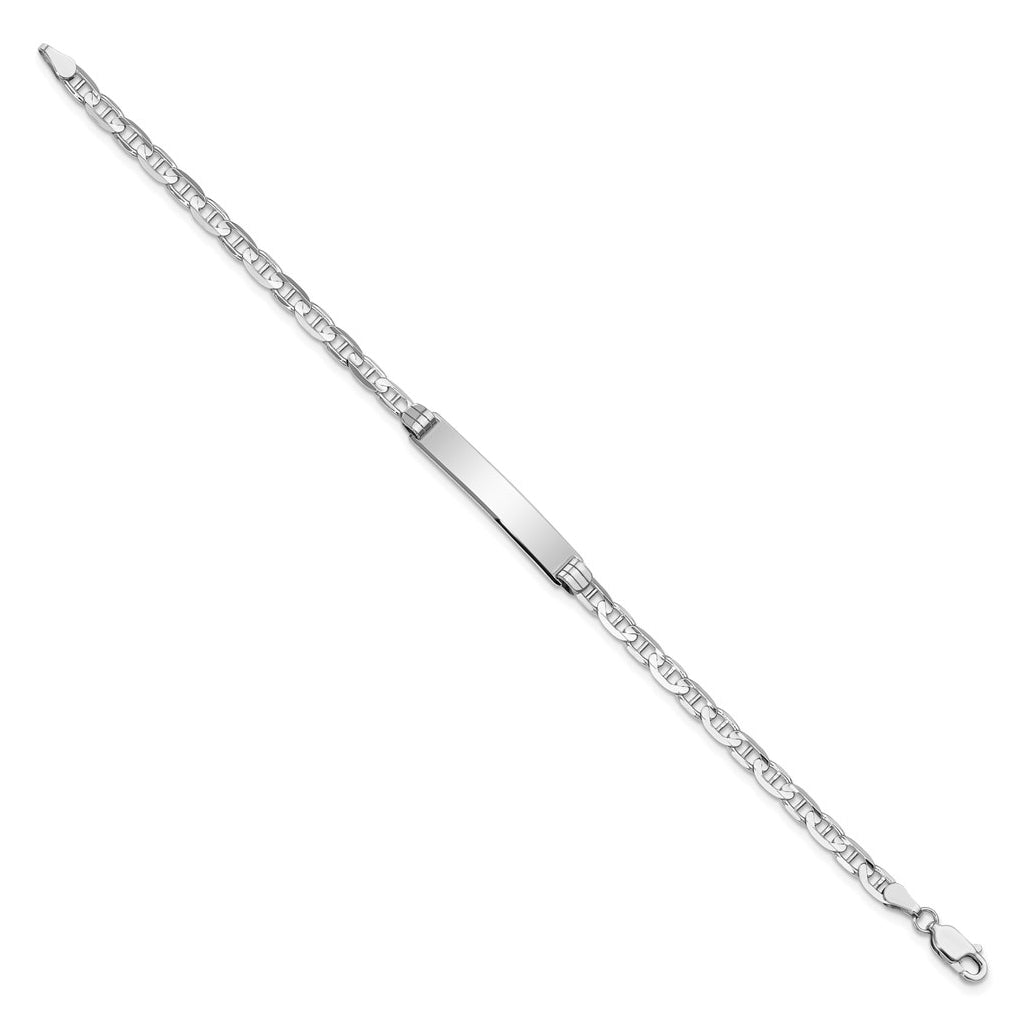 14K White Gold Anchor Link ID Bracelet – Elegant Jewelry Gift for Birthday, Anniversary, Engagement, Wedding