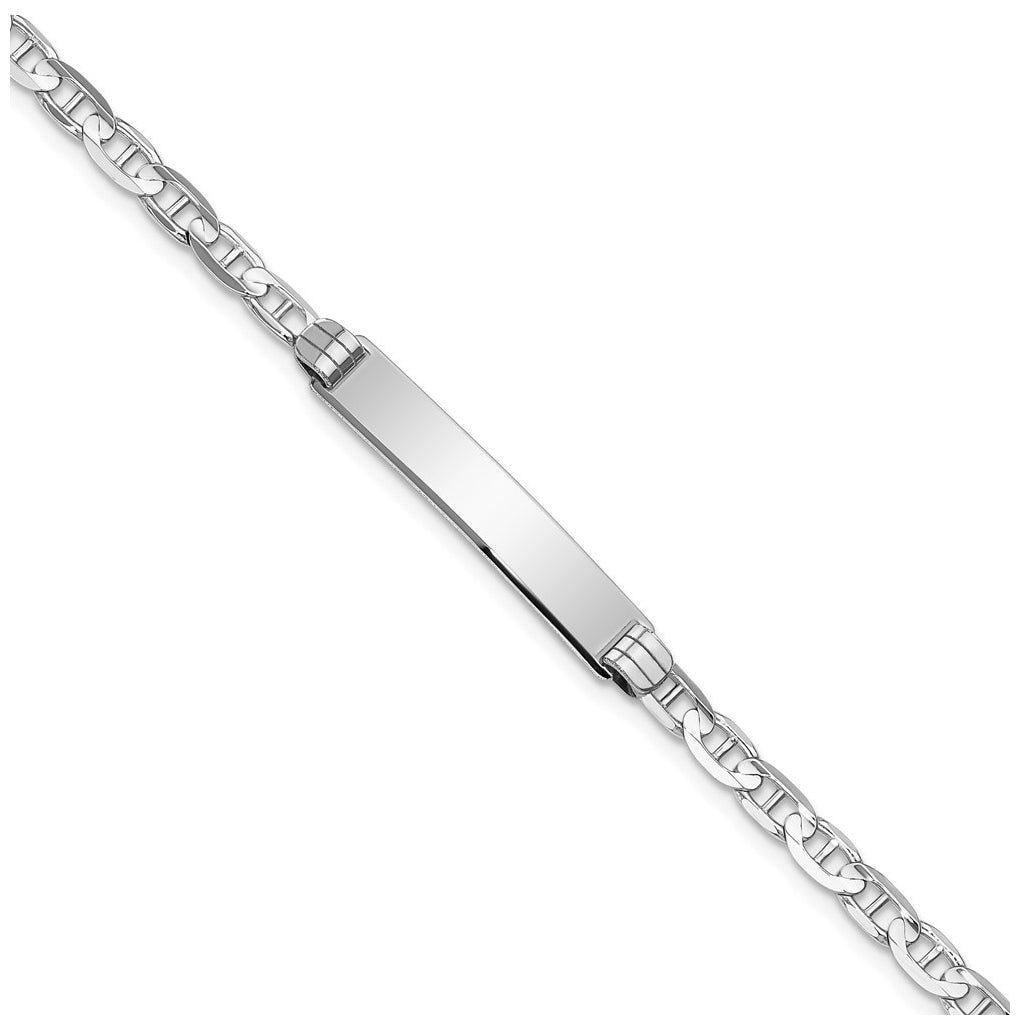 14K White Gold Anchor Link ID Bracelet – Elegant Jewelry Gift for Birthday, Anniversary, Engagement, Wedding