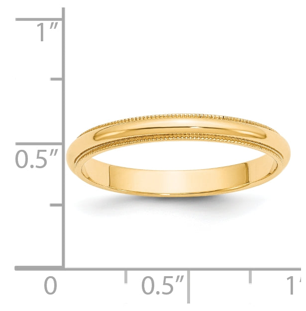 14k Yellow Gold 3mm Milgrain Half Round Wedding Band Size 5.5