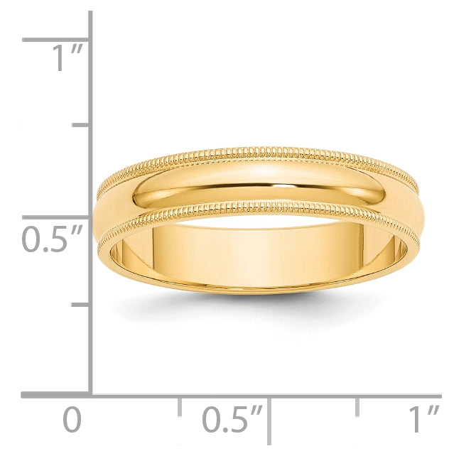 14k Yellow Gold 5mm Milgrain Half Round Wedding Band Size 5.5