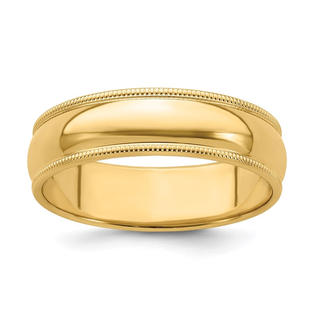 14k Yellow Gold 6mm Milgrain Half Round Wedding Band Size 4.5