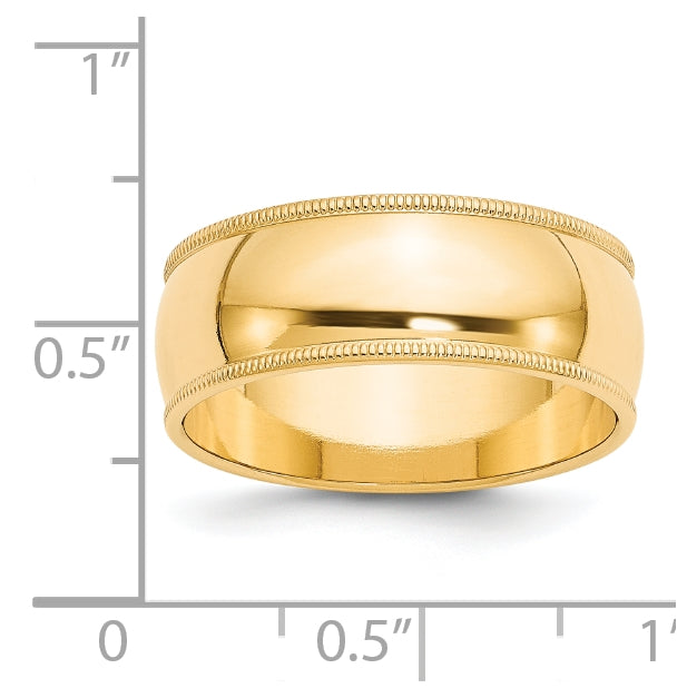 14k Yellow Gold 8mm Milgrain Half Round Wedding Band Size 4.5