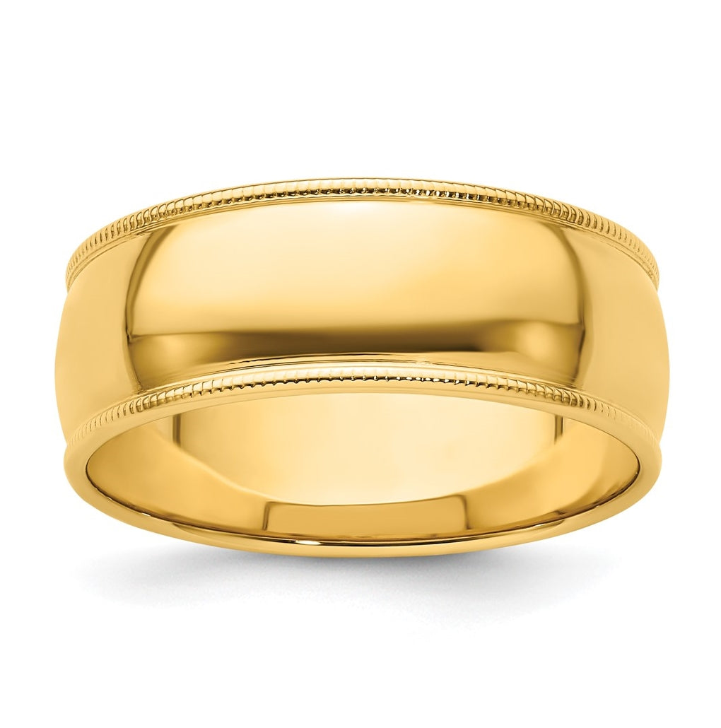 14k Yellow Gold 8mm Milgrain Half Round Wedding Band Size 5