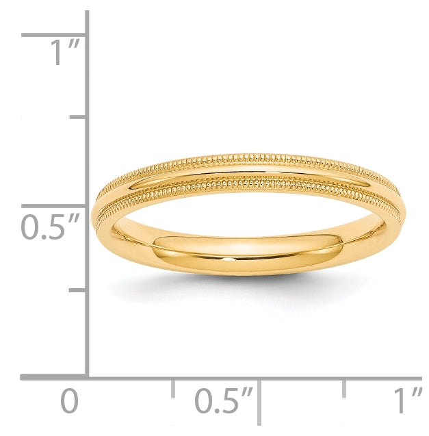 14k Yellow Gold 3mm Milgrain Half Round Comfort Fit Wedding Band Size 4.5